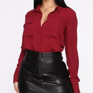 Wine colored button down top